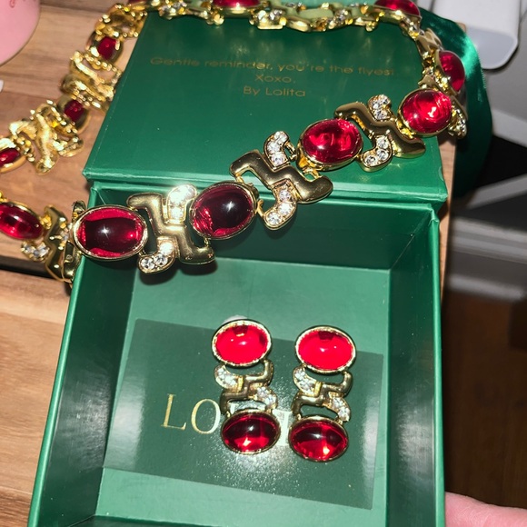 Lolita Jewelry - By Lolita Titan Ruby Earrings and Necklace Set